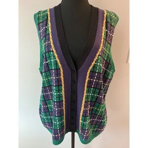 Vintage Marisa Christina Classics 90s Plaid Knit Vest Size L Grandpa Core Preppy